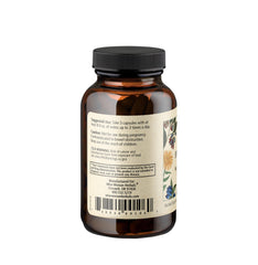 Wise Woman Herbals Fiber Flow capsules closeup highlighting vegetarian capsule and plant based formula