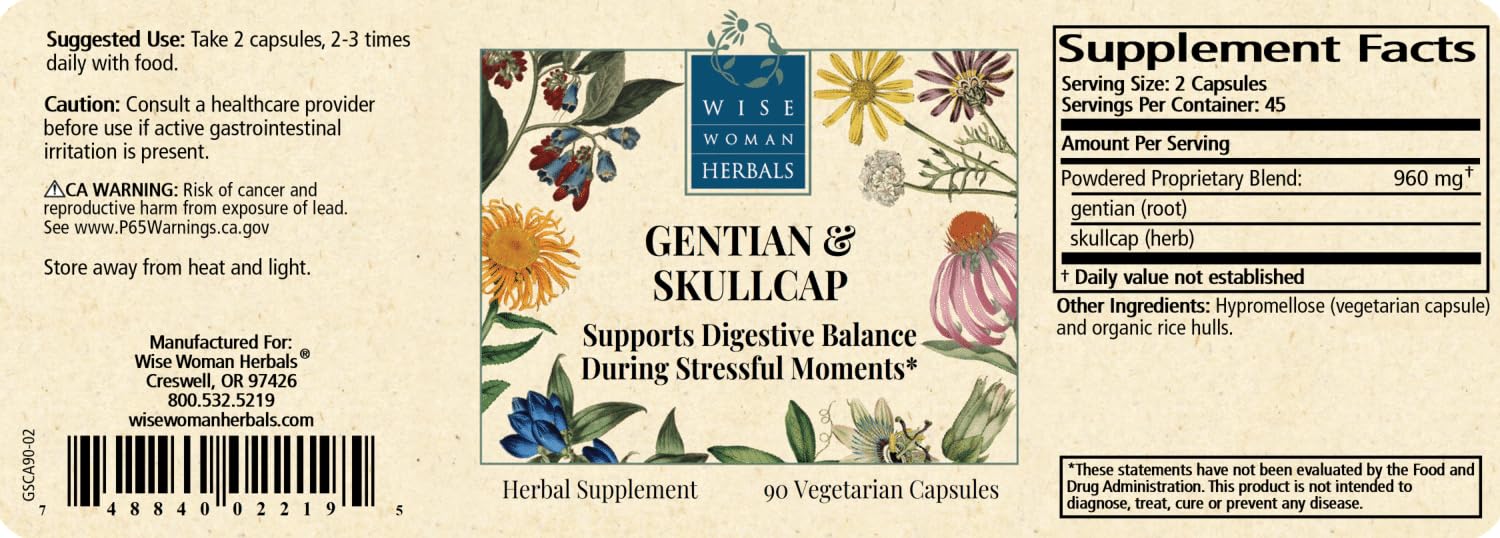Wise Woman Herbals gentian root close-up signals traditional digestive support.