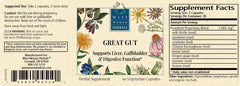 Wise Woman Herbals Great Gut blend with ingredients list highlights herbal support