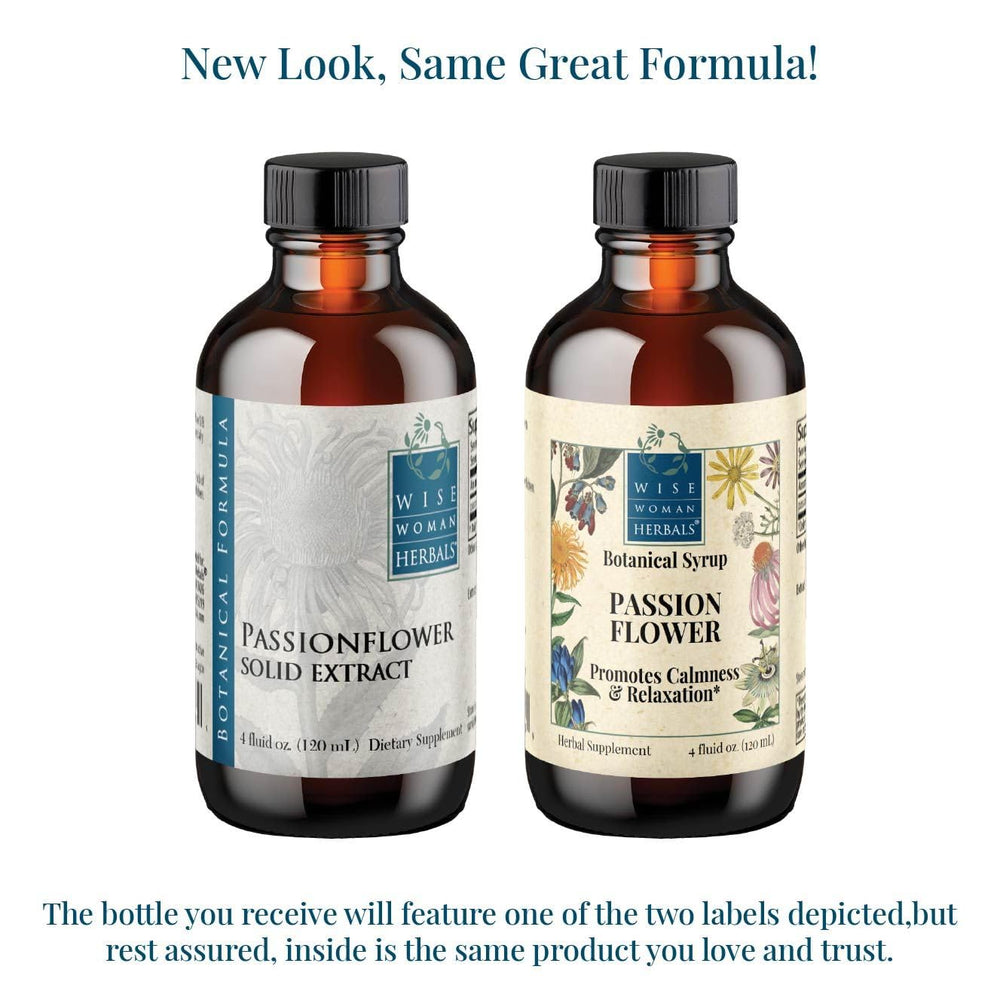 Wise Woman Herbals passionflower glycerine base label in natural packaging