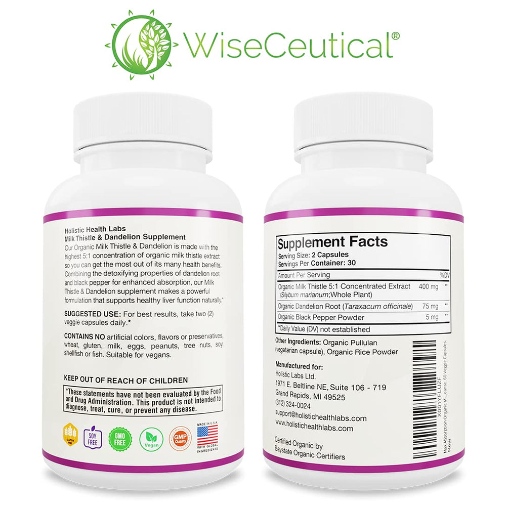 Wiseceutical amber bottle with pills against a white background signaling quality.
