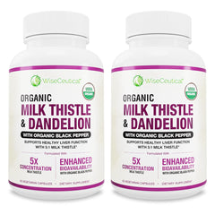Wiseceutical max absorption bottle shows 5:1 organic milk thistle extract potency.