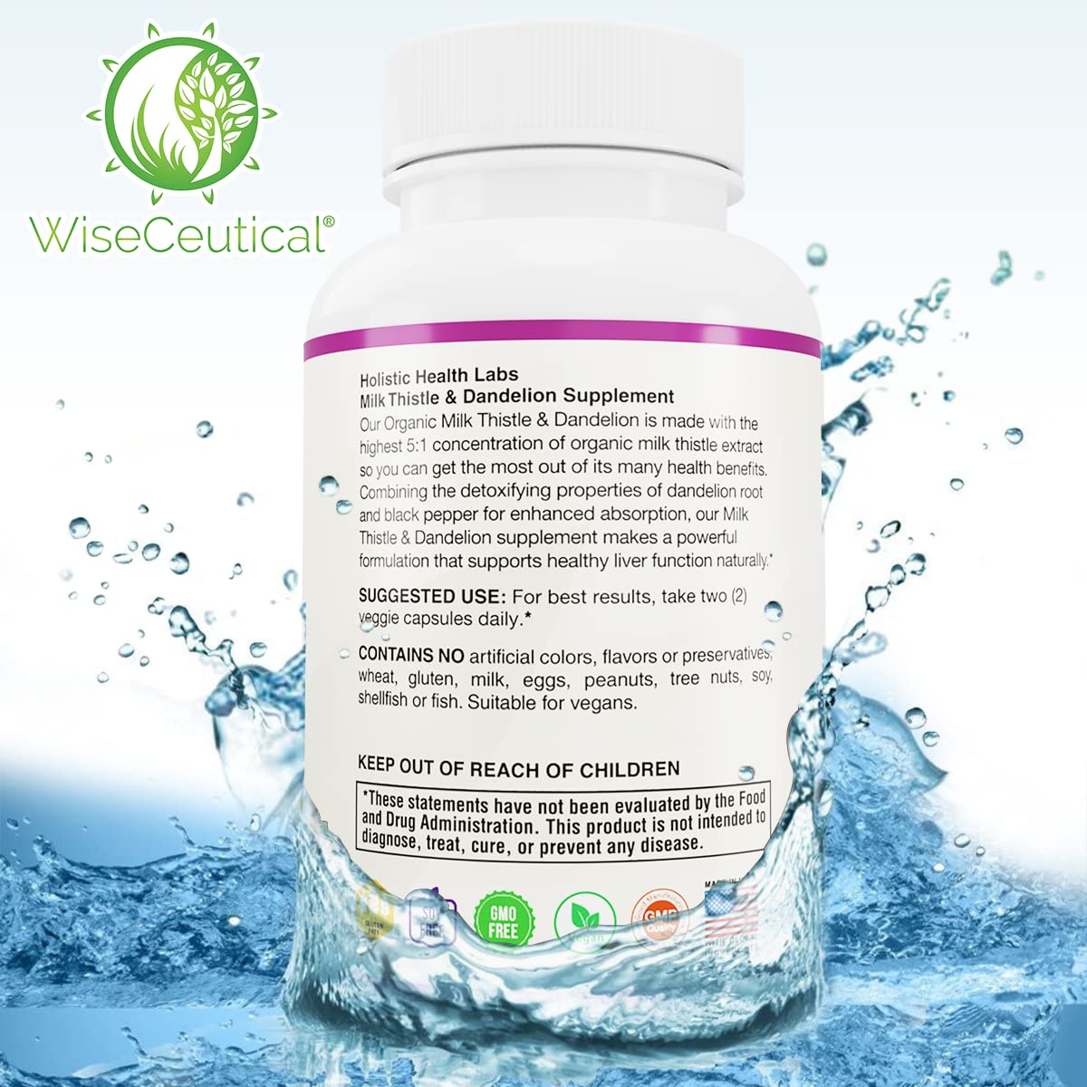 Wiseceutical USDA Organic seal highlights safety and purity.