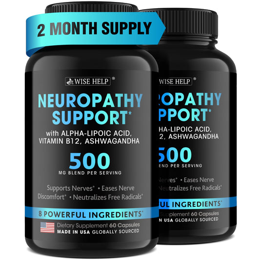 Wisehelp Neuropathy Support bottle pouring, easing occasional nerve discomfort and supporting nerve health.