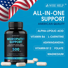 Wisehelp Neuropathy Support USA-made seal conveys trusted manufacturing standards