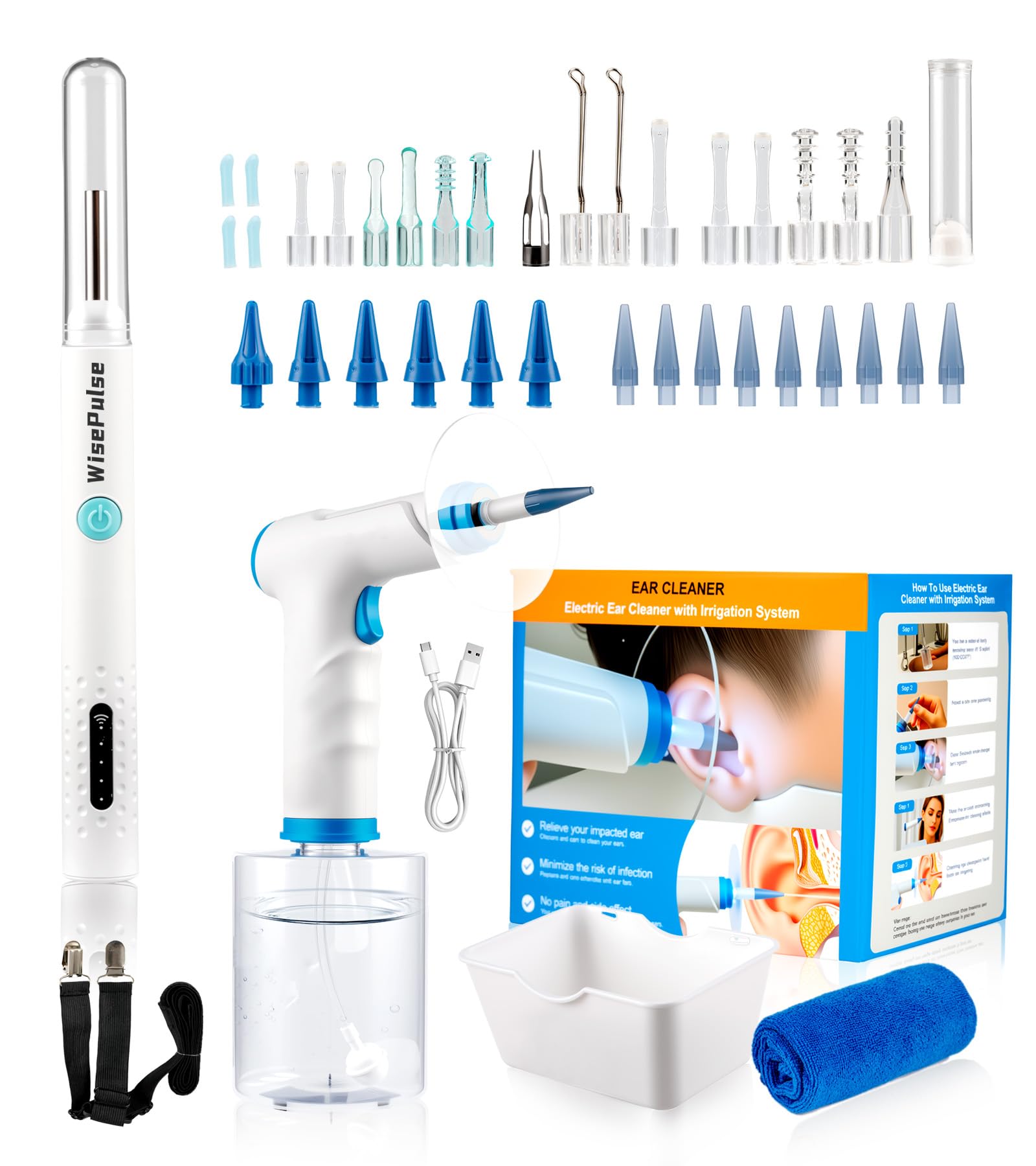 WisePulse ear-cleaner-camera-front-view for safe at-home ear care with clear visibility.
