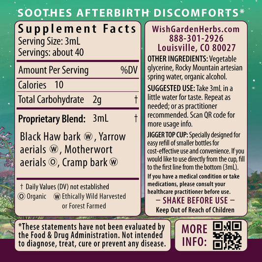 WishGarden AfterEase bottle pour showing easy dosing for afterbirth comfort.