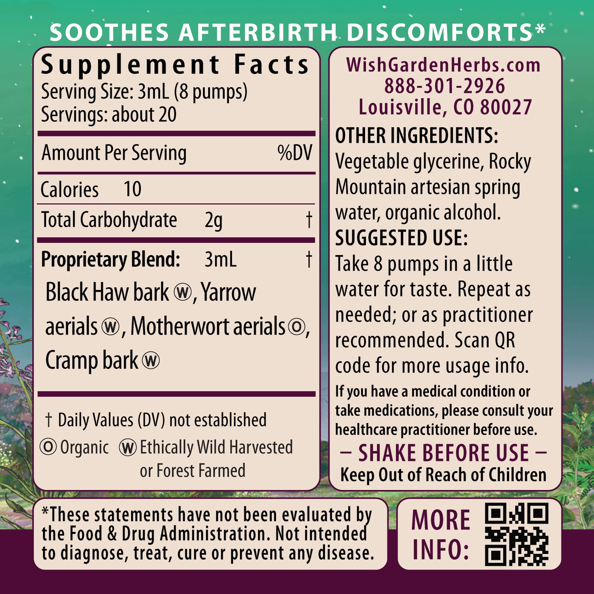 WishGarden AfterEase tincture pour demonstrates easy, on-the-go support for late postpartum cramps.