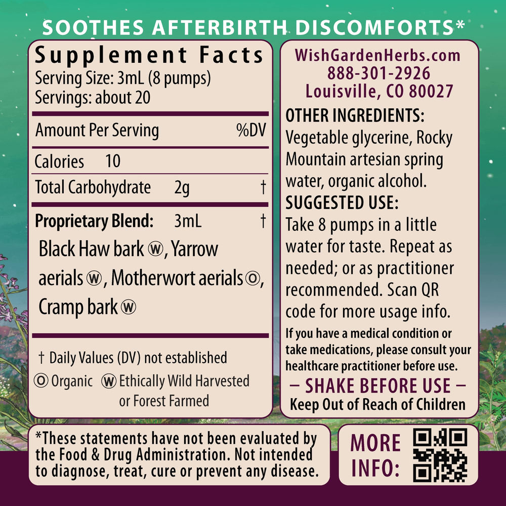 WishGarden AfterEase tincture pour demonstrates easy, on-the-go support for late postpartum cramps.