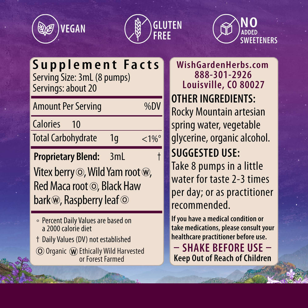WishGarden Fertility Prep label close-up highlights organic ingredients for natural reproductive support