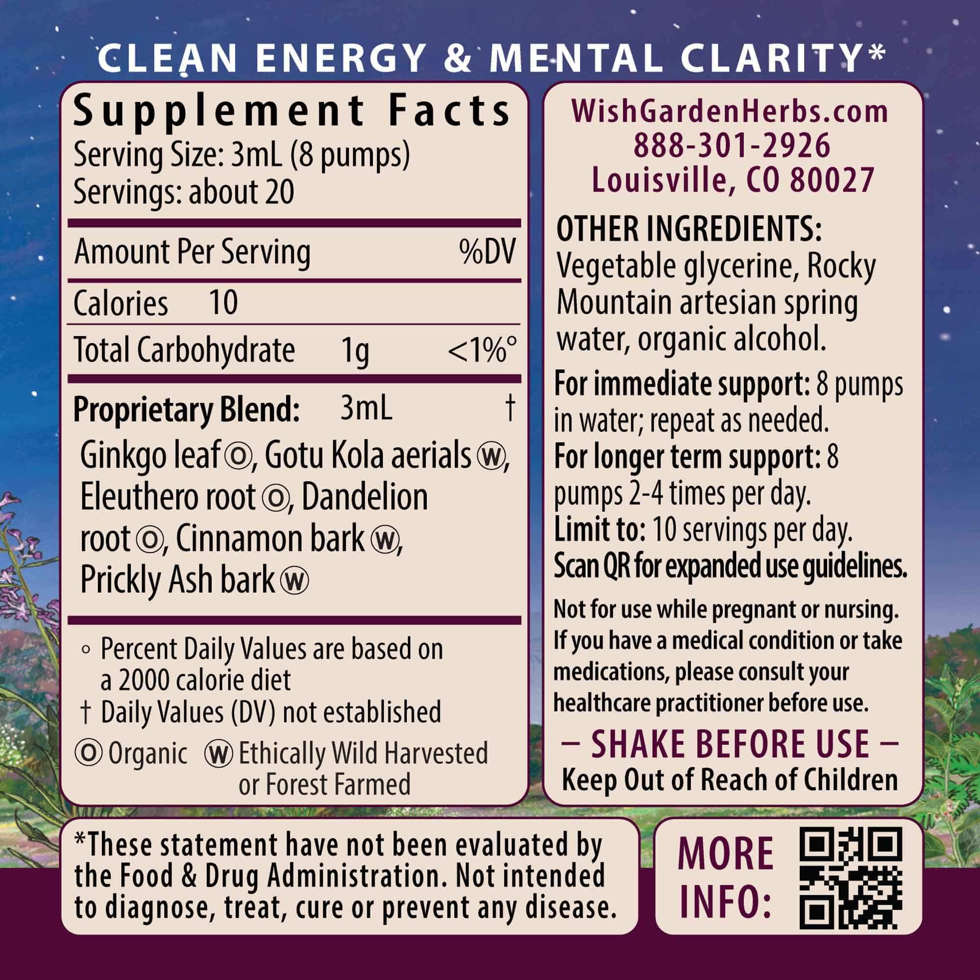 WishGarden Genius Juice label close-up highlighting Ginkgo Biloba and Gotu Kola
