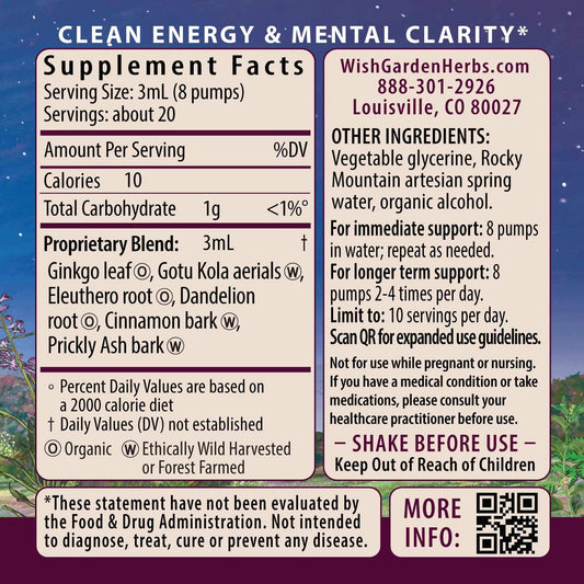 WishGarden Genius Juice label close-up highlighting Ginkgo Biloba and Gotu Kola