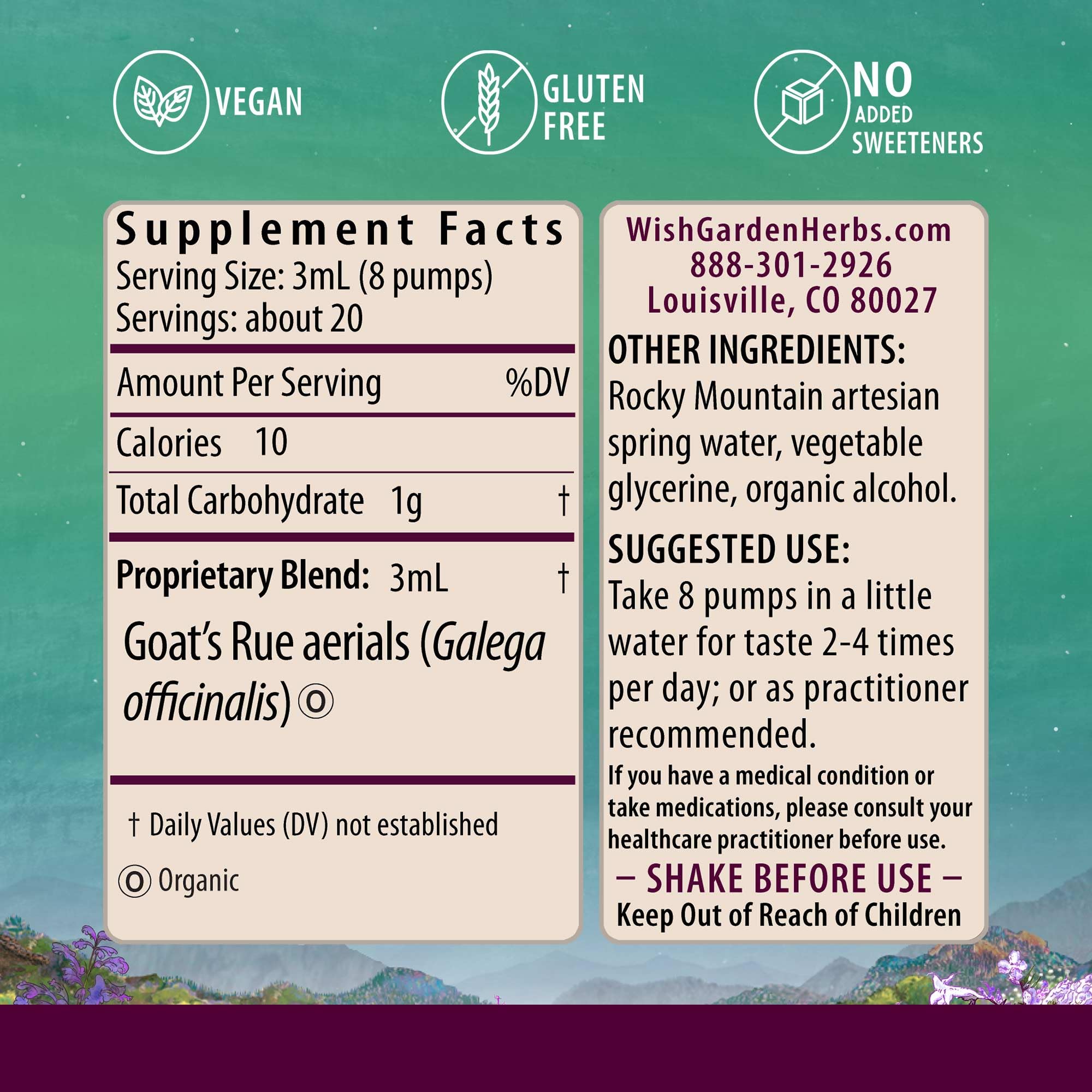 WishGarden Goat's Rue tincture pour shows convenient liquid herbal extract use