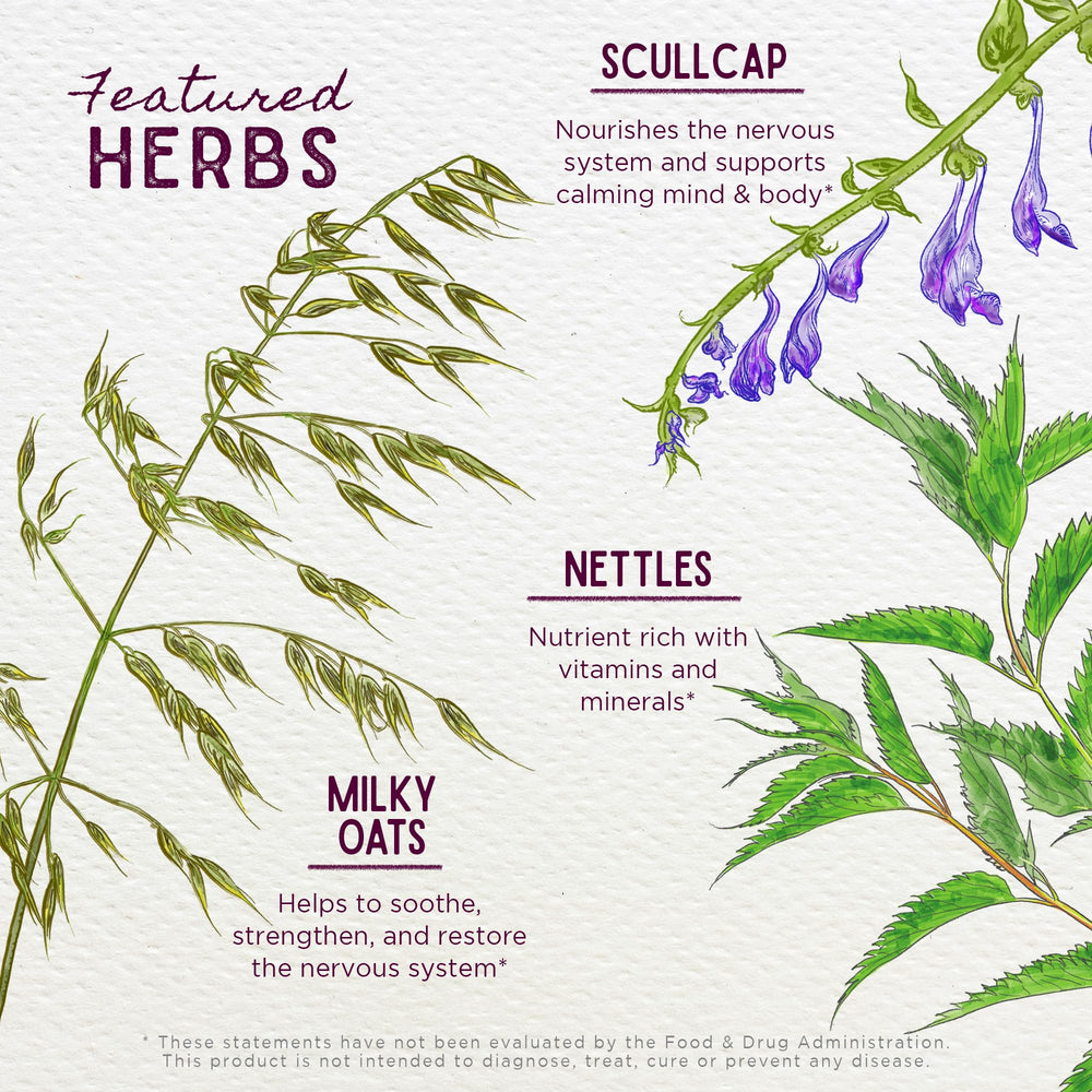 WishGarden Growing Pains bottle closeup emphasizes gluten-free, non-GMO herbs.