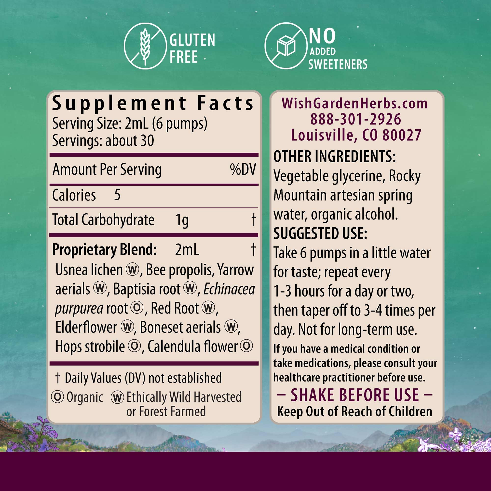 Close-up of WishGarden Happy Ducts label showing organic herbal blend.