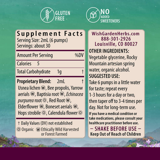 Close-up of WishGarden Happy Ducts label showing organic herbal blend.