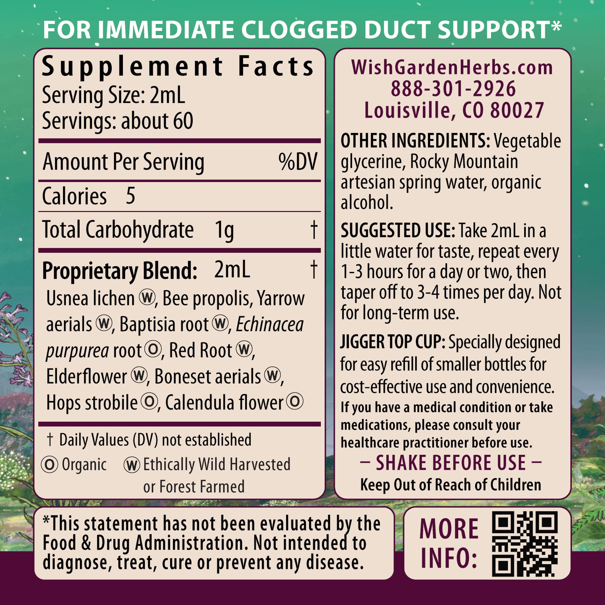 WishGarden Happy Ducts tincture close-up highlighting herbal lactation support
