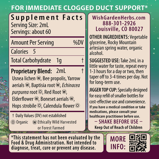 WishGarden Happy Ducts tincture close-up highlighting herbal lactation support