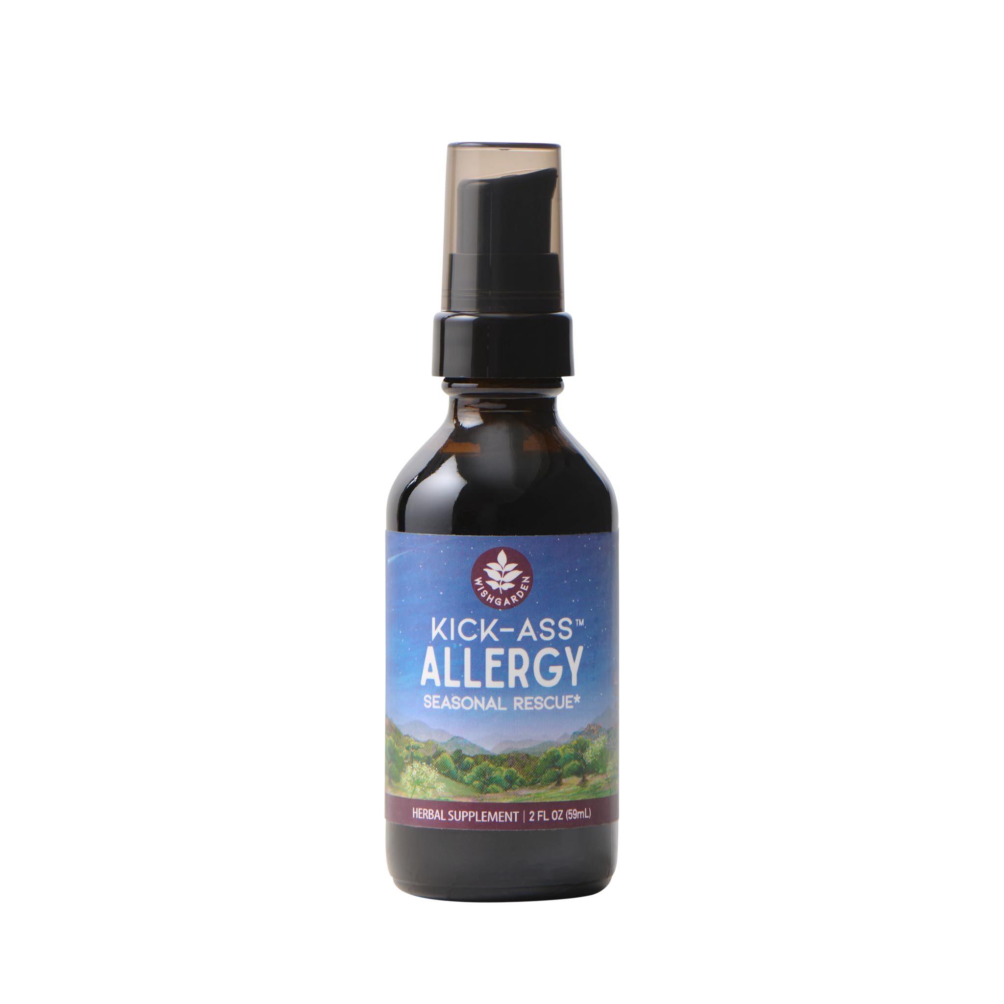 WishGarden Kick-Ass Allergy bottle pour for quick, non-drowsy seasonal relief.