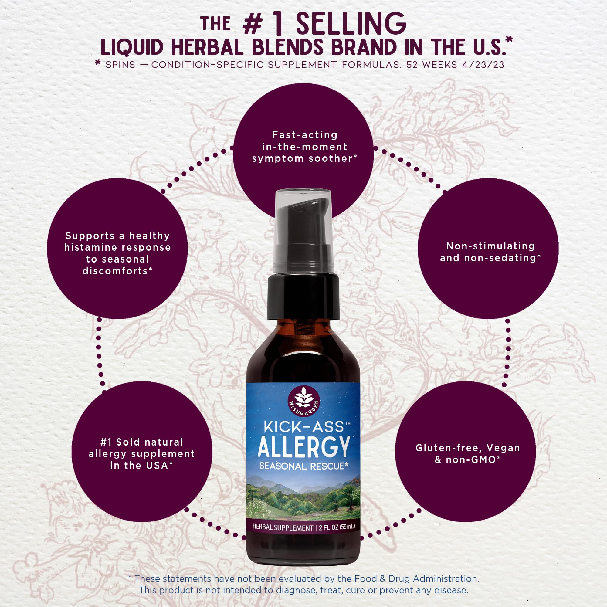 WishGarden Kick-Ass Allergy echinacea ingredient close-up highlights herbal potency.