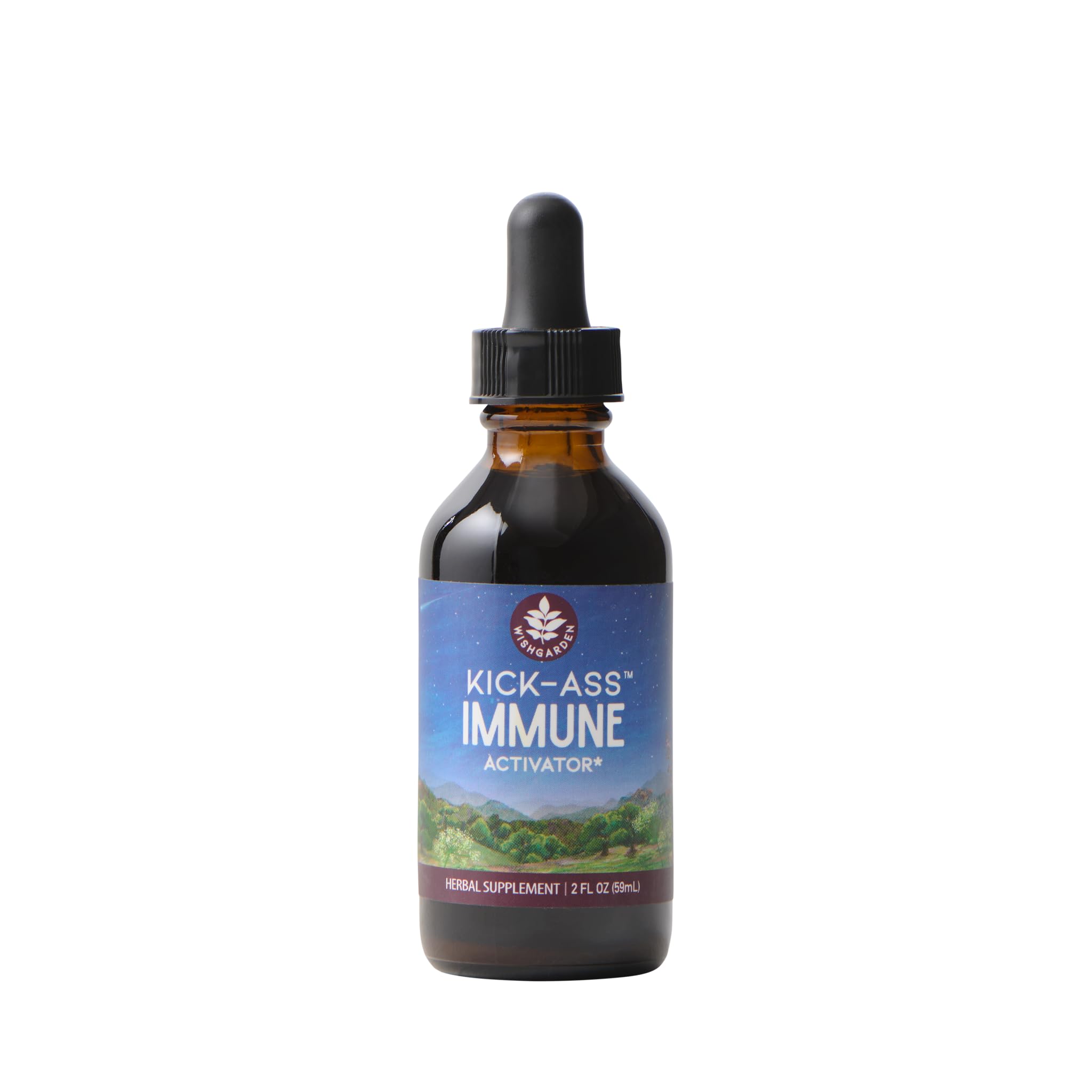 WishGarden Kick-Ass Immune Activator bottle pour demonstrates easy dosing and fast absorption.