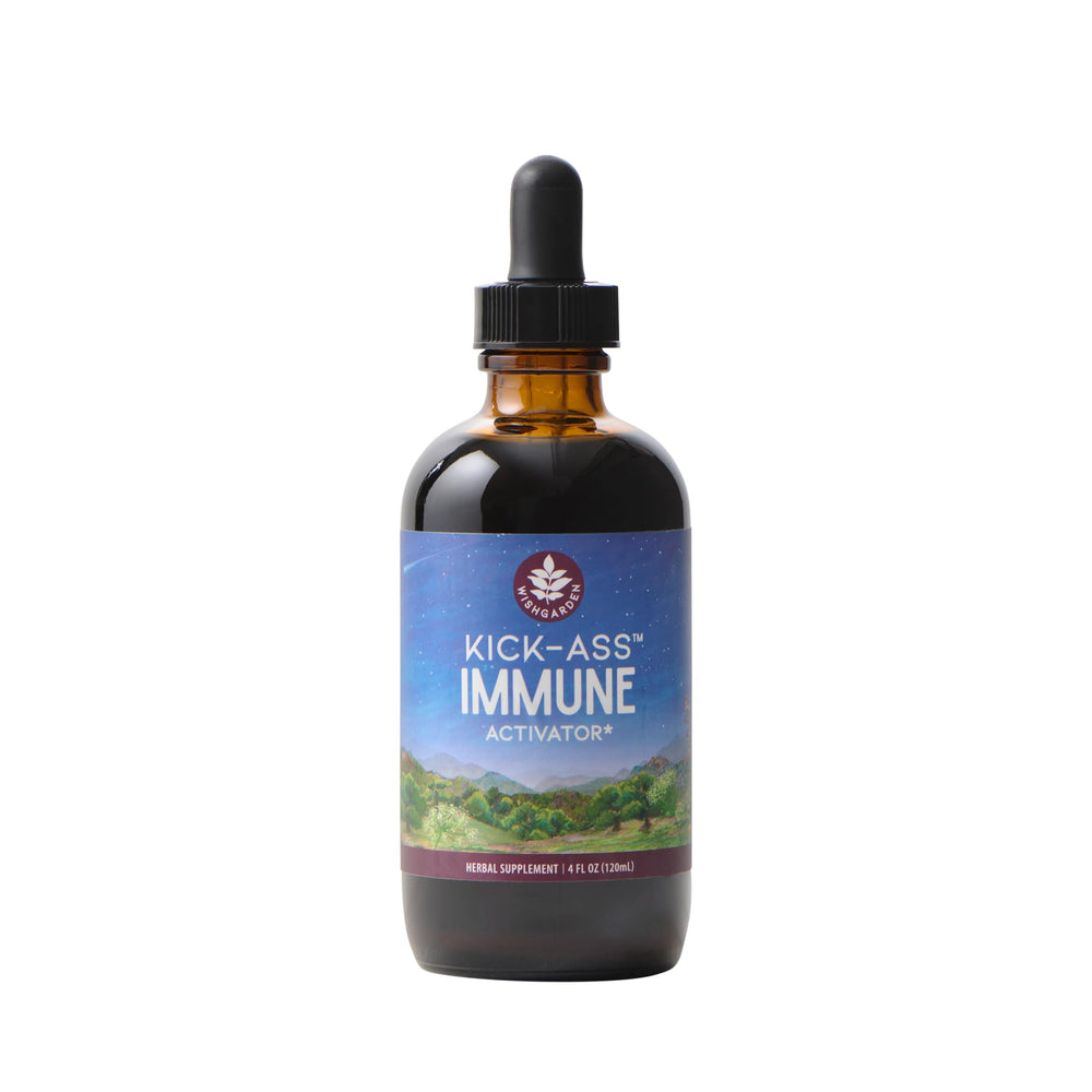 WishGarden Kick-Ass Immune Activator bottle ready for quick liquid immune support