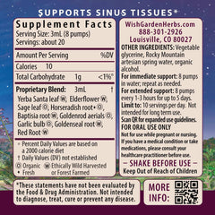 WishGarden Kick-Ass Sinus drops pour showing easy-to-dose tincture for fast relief.