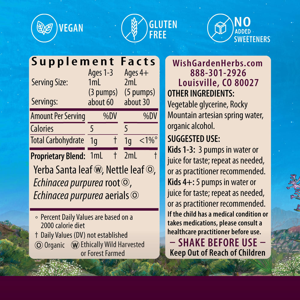 WishGarden Kick-It Allergy for Kids dropper enables precise, easy servings.