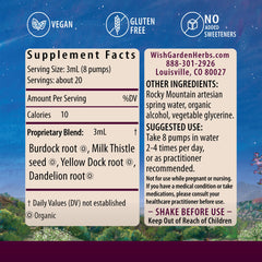 WishGarden Liver Strength Tonic bottle back with organic herb blend details