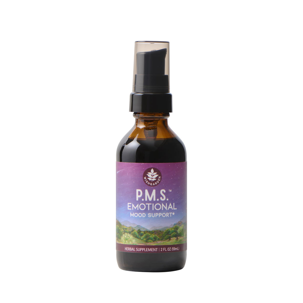 WishGarden PMS Emotional bottle being poured for quick herbal mood support during PMS