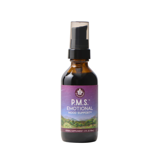 WishGarden PMS Emotional bottle being poured for quick herbal mood support during PMS