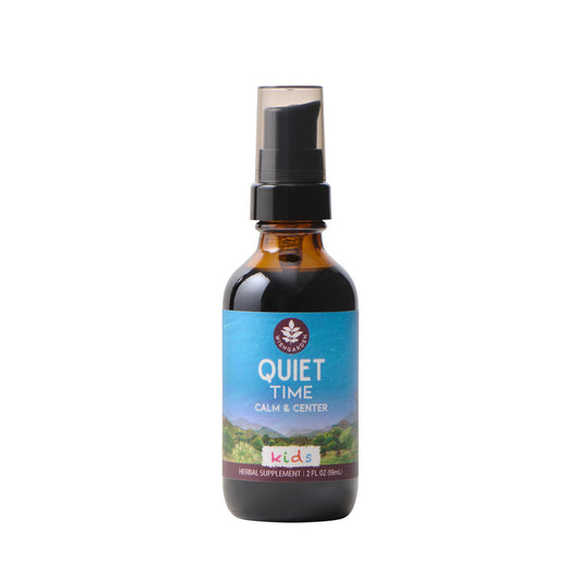 WishGarden Quiet Time for Kids bottle close-up, natural calming tincture for children.