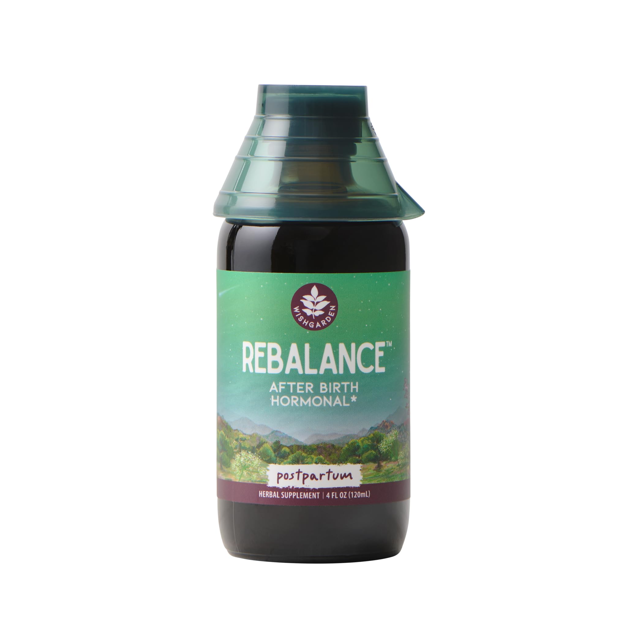WishGarden ReBalance bottle with pour spout for easy postpartum hormonal support.