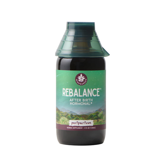 WishGarden ReBalance bottle with pour spout for easy postpartum hormonal support.