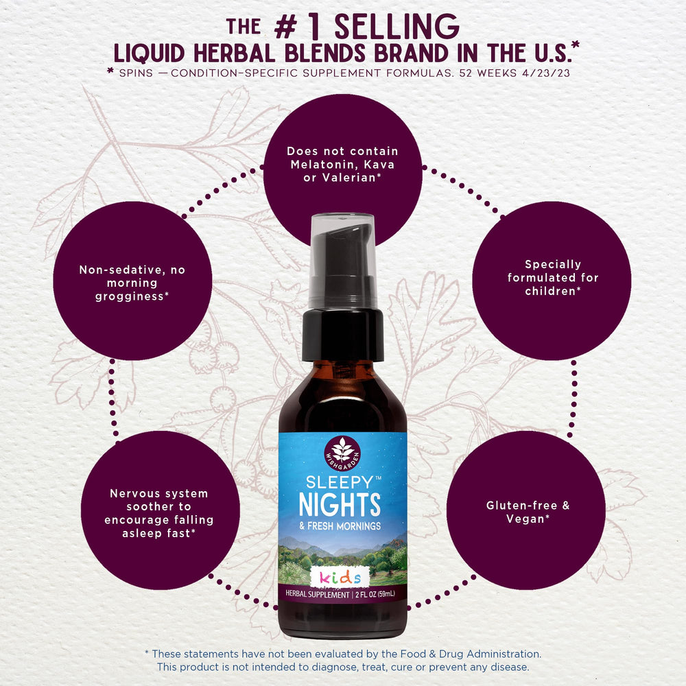 WishGarden Sleepy Nights tincture bottle pouring for nap-time calm