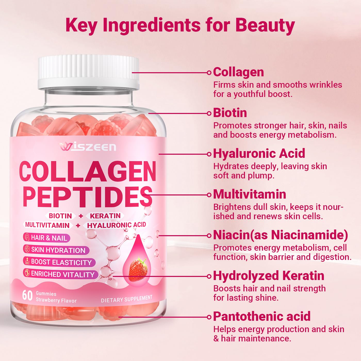 Wiszeen Collagen Gummies jar on table with natural light for daily wellness ritual