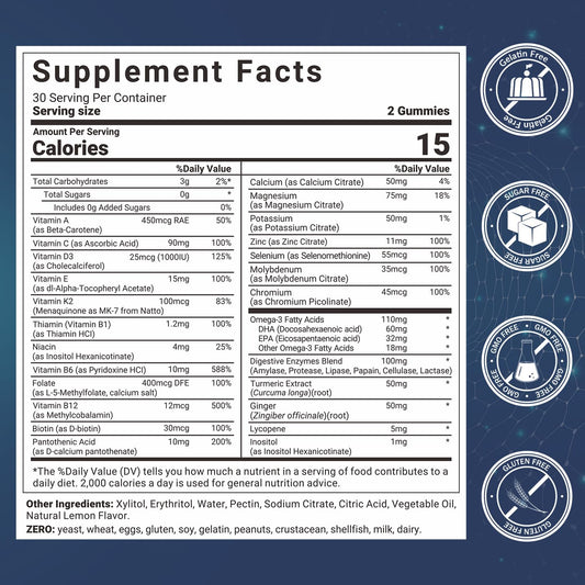 Wiszeen Men's Multivitamins Gummies poured into hand, highlighting easy daily use and focus.