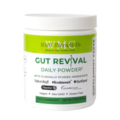 With Meraki Co. Gut Revival bottle close-up highlighting the gut health support formula.