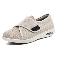 W&LESVAGO wide-width diabetic walking shoes beige outer with extra toe room for swollen feet