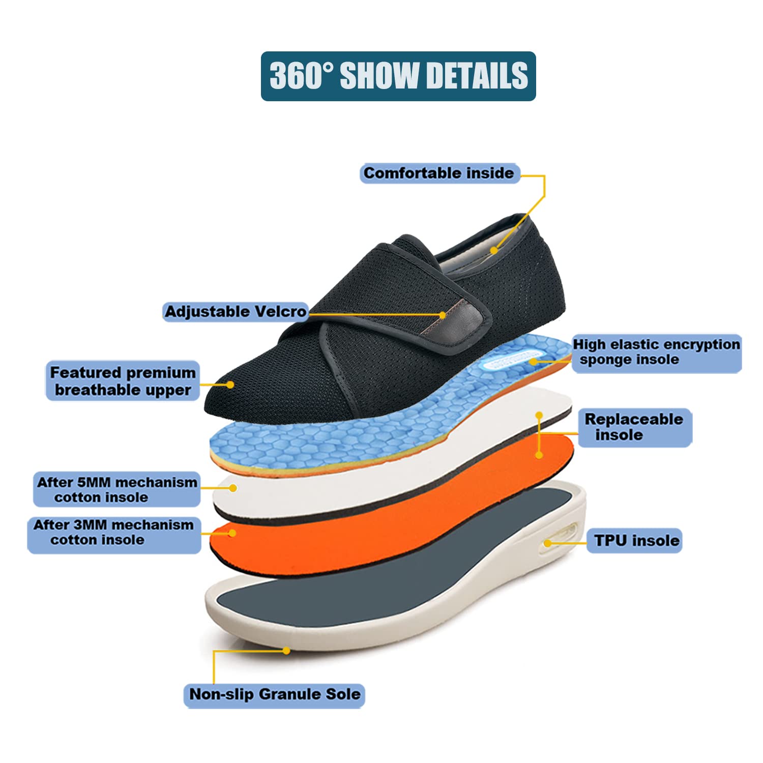 W&LESVAGO removable insole with arch support for tired feet
