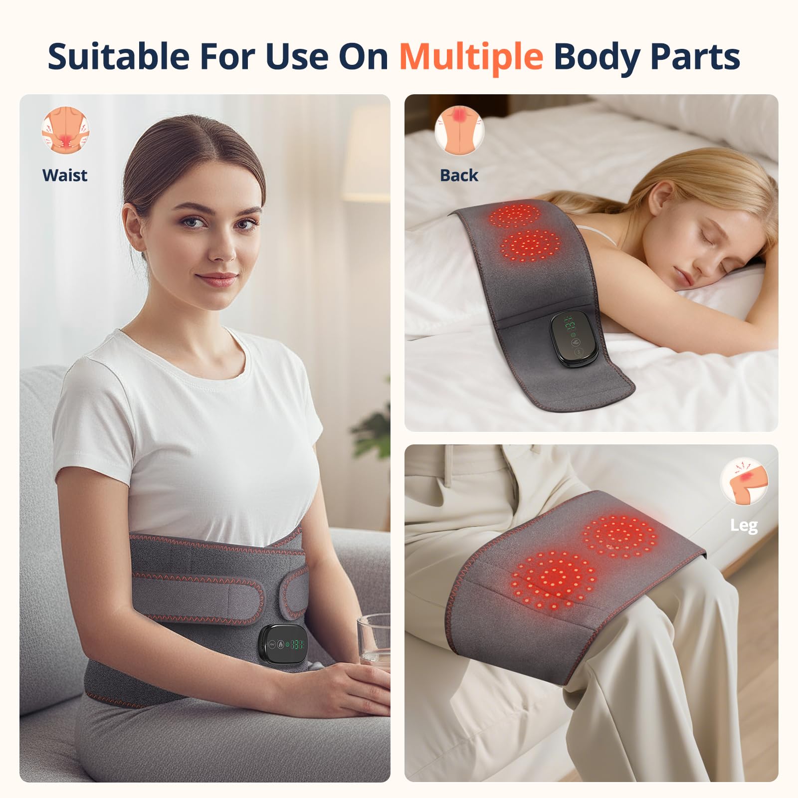 Extended belt fits waists 28–50 inches for personalized comfort