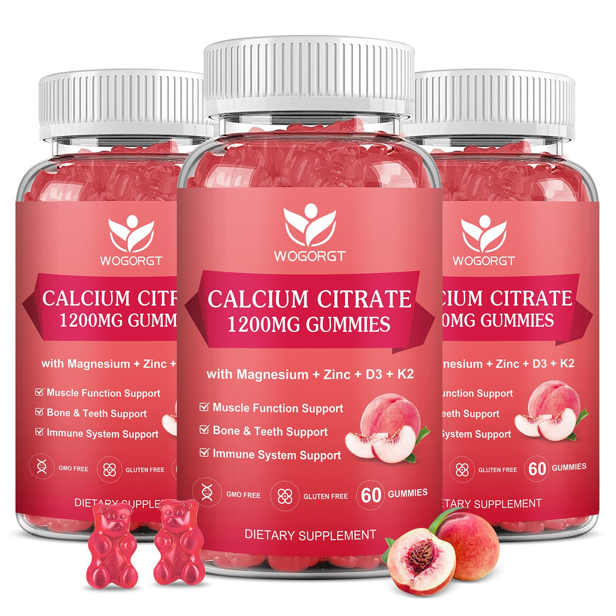 WOGORGT calcium citrate 1200mg gummies for strong bones and teeth support.
