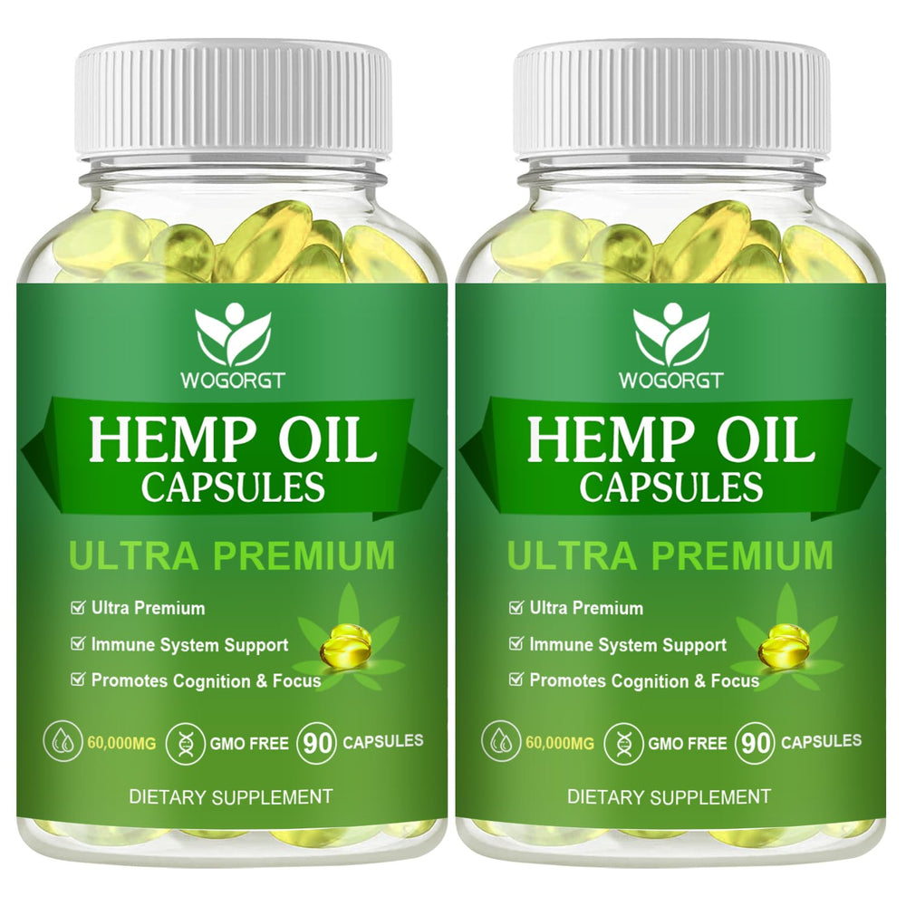 WOGORGT Hemp Oil Capsules bottle front showing 90-count packaging for daily use