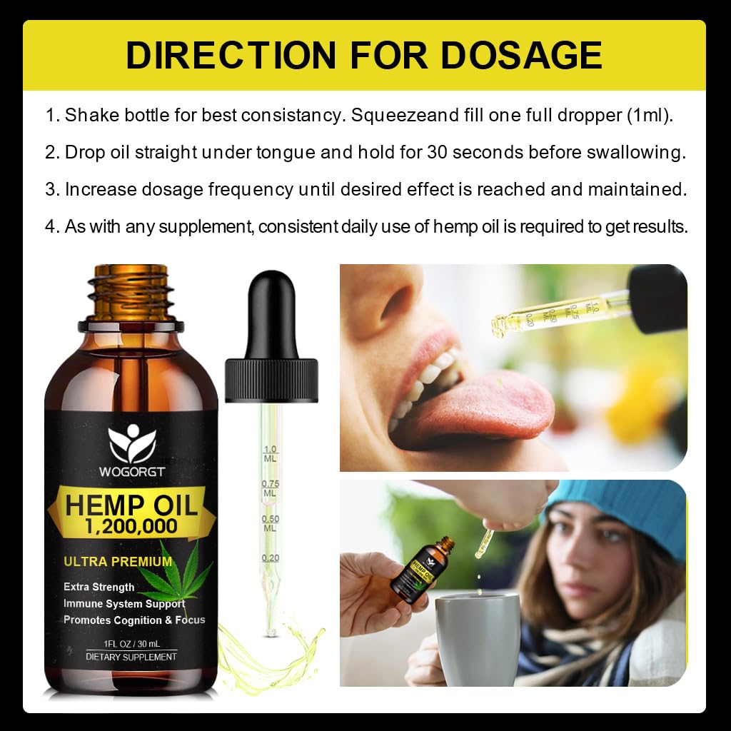 WOGORGT Hemp Oil dropper shows easy daily dispensing