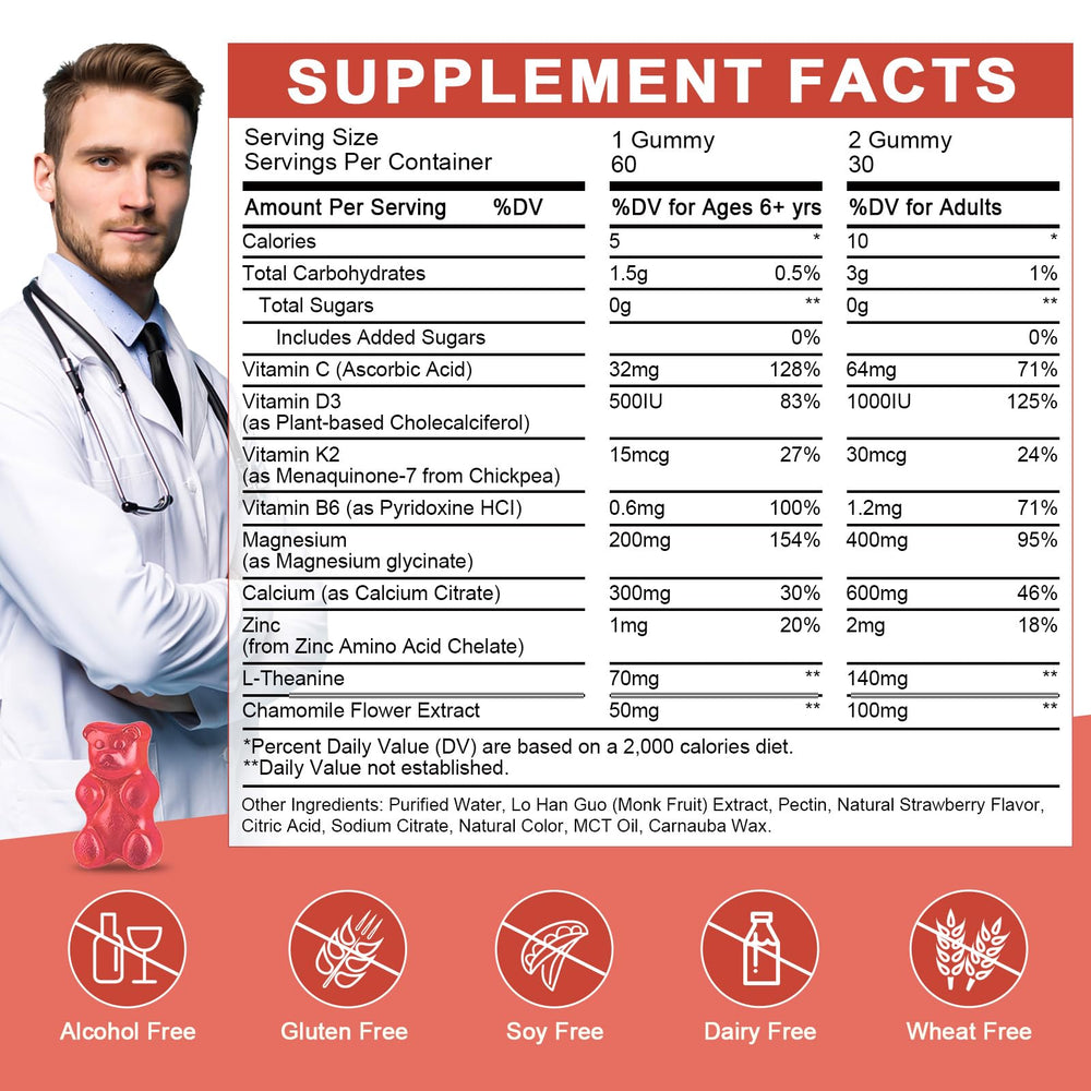WOGORGT gummies bottle back label highlights vegan, sugar-free formula for daily use