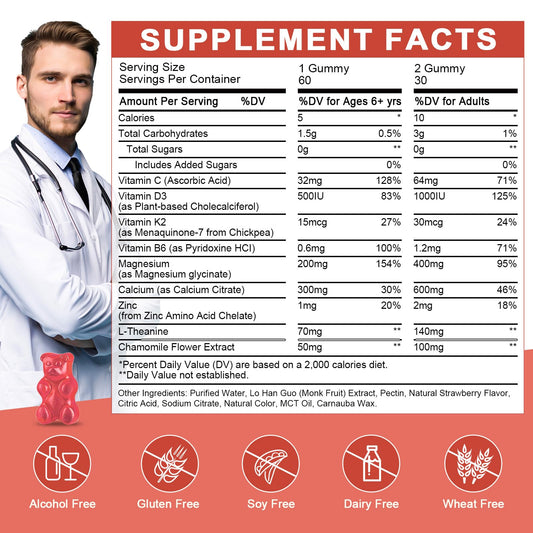 WOGORGT gummies bottle back label highlights vegan, sugar-free formula for daily use