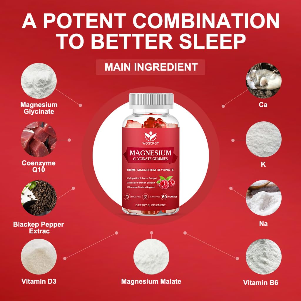 Label highlights magnesium glycinate, vitamin D, B6, and CoQ10.