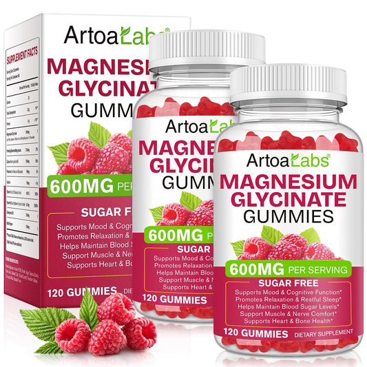 WOJBALMN Magnesium Glycinate Gummies bottle front shows raspberry flavor for gentle evening relaxation.