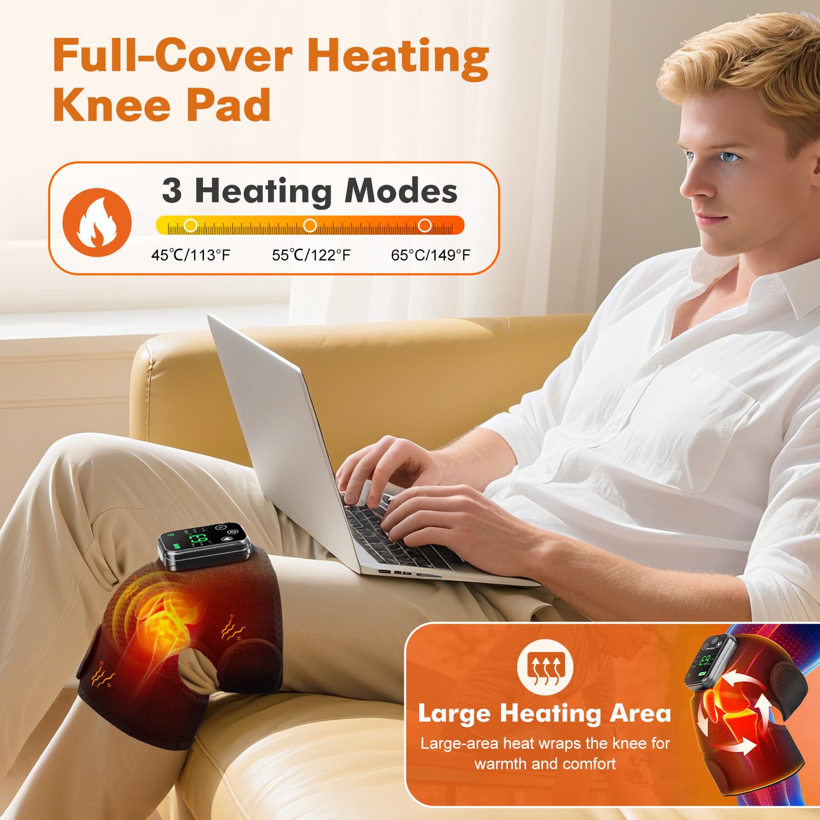 WoloyHeatie Knee Massager with extension straps fits shoulders and elbows.