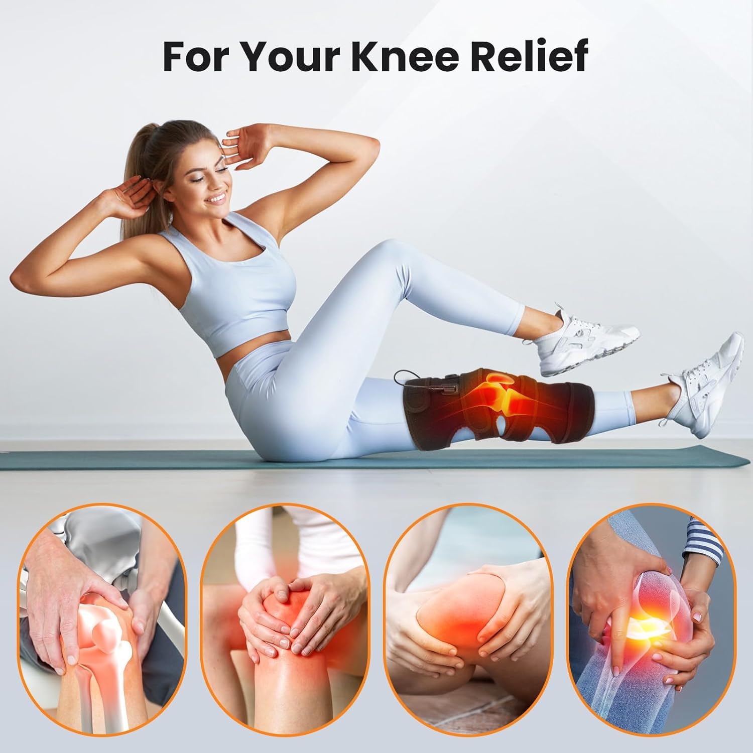 WoloyHeatie knee wrap heat levels shown for customizable comfort during daily activities.